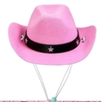 Roze cowboyhoed voor huisdieren met zwarte sterband en verstelbaar trekkoord met kralen - Klein 13.5cm / Roze