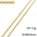 Golden stainless steel pearl chain necklace with clasp, size 500x3mm and 13g weight - 500x3mm / Gold