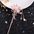 Rose gold hair stick with pink flowers, pearls, and tassels for Hanfu and vintage styles - Rose Gold Pink Flower Pearl Tassel (FZ051)