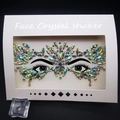 Face crystal sticker featuring iridescent and grey rhinestones in a cat-eye mask design - 1079