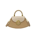 Khaki shoulder bag with crocodile texture and golden sunflower metal buckle - Khaki