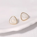 Elegant 18K gold plated stainless steel earrings with geometric milk white resin inlay - Pearl White