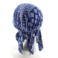 Navy blue paisley print pre-tied turban headwrap with elastic back for women - Royal Blue Sunflower