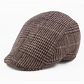 Classic brown plaid newsboy cap in warm wool blend fabric with retro British style design - One Size 58cm / Coffee Large Gingham
