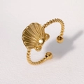 Anillo de concha de acero inoxidable chapado en oro 18K con banda trenzada ajustable - Dorado