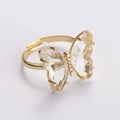 Gold plated open ring featuring a crystal glass butterfly design with zircon accents - White