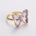 Adjustable gold butterfly ring with lavender stones and crystal accents for women - Purple