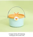Detail of light blue wedding favor candy bucket with orange reindeer lid and handle - Small / Reindeer Blue