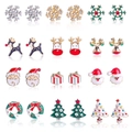Christmas stud earrings set featuring snowflake and reindeer designs in a 12-pair pack - 12 Pairs Set (Main Image) / 12 Pairs Set