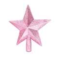 Detailed view of pink glitter star tree topper with sparkling finish on white background - 20cm / Pink