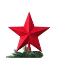 Detail of a 20cm red glitter Christmas tree topper star with pine needle base - 20cm / Red