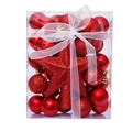Red 3cm Christmas ball set with glitter tree star in transparent ribbon gift box - Red