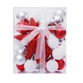 Red star and assorted Christmas balls set in transparent box with white ribbon - Red White Silver