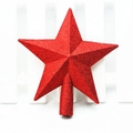 Sparkling red glitter Christmas tree topper star with a sturdy cylindrical base - 15cm Red