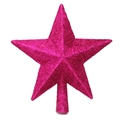 Detailed close-up of a pink glitter star tree topper decoration for Christmas - 15cm Rose Red