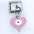 Link charm italiano con cuore rosa e pendente malocchio in acciaio inossidabile - Malocchio Rosa