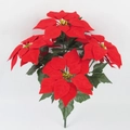 Artificial Christmas Poinsettia flower bouquet with red petals and green leaves - 5-Head Poinsettia Bouquet (No Pot)