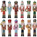 Set di 12 ornamenti schiaccianoci in legno con motivi di pan di zenzero per l'albero di Natale - Schiaccianoci-3 / Set da 12