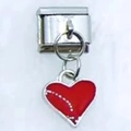 Italian modular charm link in stainless steel with a red enamel heart drop pendant - Red Heart