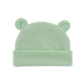 Mint green newborn baby beanie with cute 3D round ears made of soft cotton knit - Mint Green
