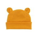 Infant ribbed knit beanie with cute bear ears in bright mustard yellow color - Ginger Yellow