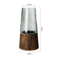 Vase haut en verre transparent avec socle en bois, dimensions 28x14x9,5cm pour branches - Tube T en Bois Grand / Vert