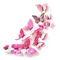 Set of 12 pink 3D decorative butterfly wall stickers with realistic wings and patterns - Magnetic + Adhesive / Pink Double Layer 24PCS