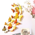3D butterfly wall stickers in yellow and orange tones for home and wedding decor - Magnetic + Adhesive / Yellow Double Layer 24PCS