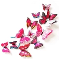 Detailed view of 12pcs 3D butterfly wall stickers in pink and magenta tones on white backdrop - Magnetic + Adhesive / Rose Red Double Layer 24PCS