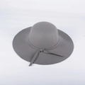 Elegant wide-brimmed grey felt fedora with matching bow tie for women's winter fashion - M (56-58cm) / Gray