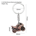 Vintage motorcycle keychain in antique red copper finish with detailed metal dimensions - Motorcycle Model (X-104) / Red Copper