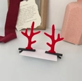 Pair of red flocked reindeer antler hair clips on white card for Christmas - A12# Basic Style - Red Antler Pair