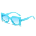 Cyan geometric irregular sunglasses with gradient blue lenses and heart rhinestones - Transparent Lake Blue Frame Blue Lens