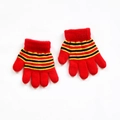 Toddler winter knit gloves in red with black and yellow stripes for ages 1 to 4 - M / Red