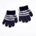 Navy blue knitted gloves for children aged 1-4 with grey and beige stripe patterns - M / Dark Gray