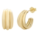 Minimalist S925 sterling silver C-shaped stud earrings in golden finish with triple texture - Gold