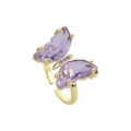 Elegante anello dorato con ali di farfalla in cristallo viola e piccoli strass raffinati - Viola