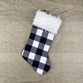 Classic black and white buffalo plaid Christmas stocking with a white faux fur cuff detail - Black White Grid