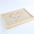 Natural wood jewelry display tray with beige velvet slots for ring and earring storage - Single Bar Ring Tray Apricot Microfiber