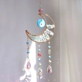 Handmade gold moon suncatcher with blue evil eye beads and crystal rainbow prisms - HB5-Amazonite / Light Blue
