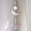 Golden moon crystal suncatcher with evil eye beads and hanging raindrop prisms for windows - HB6-Opalite / White