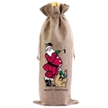 Jutesack für Weinflaschen mit Weihnachtsmann-Motiv und Merry Christmas Aufdruck - 1 Seitlicher Weihnachtsmann