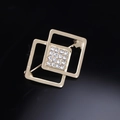 Elegant gold square paperclip brooch with interlocking frames and sparkling rhinestones - Double Square Interlocking Style (YNCP04806) / Gold