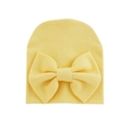 Yellow newborn baby beanie with a large decorative bow made of soft knitted cotton - 0-6 Months / Yellow