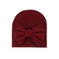 Cute dark red knit baby hat featuring a large soft bow for newborn infants aged 0-6 months - 0-6 Months / Burgundy