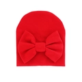 Red baby knitted beanie hat with oversized bow decoration for infants aged 0 to 6 months - 0-6 Months / Red