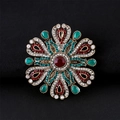 Vintage baroque brooch with red crystal center and gold hollow badge pattern - Antique Gold - Mandala Brooch - Blue