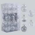 Vista dettagliata di palline di Natale in PET da 6 cm con glitter argento e perline - 6cm / Argento