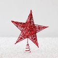Punta a stella rossa glitterata con design traforato per decorazione albero di Natale - 20cm / Rosso