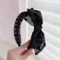 Diadema elegante de malla negra con lazo de lunares para un estilo dulce y minimalista - Negro de Lunares